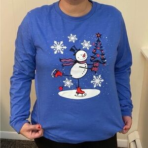 Snowman Ice Skating Holiday Graphic Long Sleeve Shirt